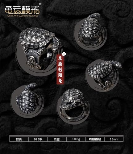 [EUHELOPA] 博物志 龟云 デザイン 925銀製 カメリング フリーサイズ 調整可能 爬虫類モチーフ シルバーアクセサリー (クロハラトゲクビガメ)
