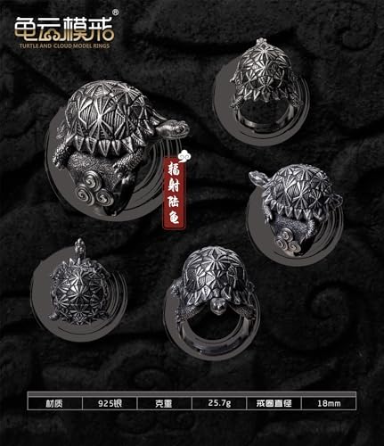 [EUHELOPA] 博物志 龟云 デザイン 925銀製 カメリング フリーサイズ 調整可能 爬虫類モチーフ シルバーアクセサリー (ホウシャガメ)