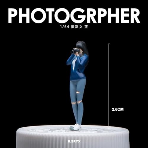 【今はな野堂】1/64スケール シティガール ミニチュアフィギュア ジオラマ用 コレクション 少女モデル トミカサイズ対応 ディスプレイケース付き (⑥photogrpher)