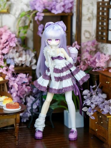四季の喫茶物語 BJDブラインドドール シリーズ 高約19cm PVC&ABS素材 1/8 BJDスペシャルボディ 女の子のギフト 関節可動フィギュア 塗装済み プレゼントハンドモデルの装飾品(Purple)