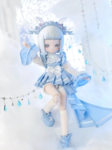万物初醒 BJDブラインドドール シリーズ 高約18cm PVC&ABS素材 1/8 BJDスペシャルボディ 女の子のギフト 関節可動フィギュア 塗装済み プレゼントハンドモデルの装飾品(Blue)