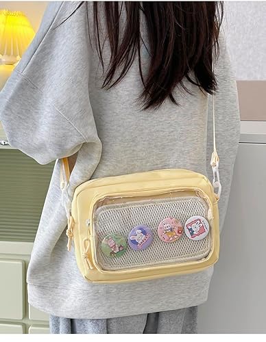 ミニ痛ショルダーバッグ 痛バ 小さめ 推し活 アニメグッズ クリア透明 G Triger 缶バッジ ぬい収納 25x18cm TGBG-1164 イエロー [並行輸入品]