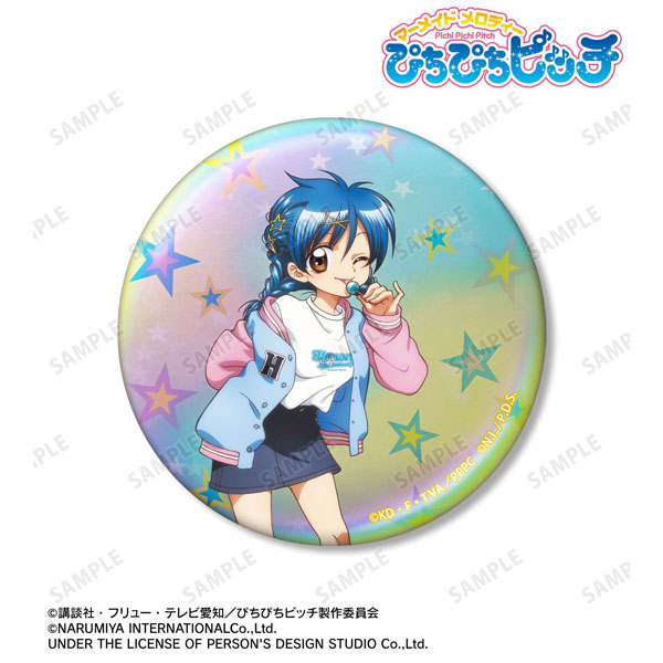 アニメ「ぴちぴちピッチ」 ANGEL BLUEコラボ 描き下ろし 宝生波音 75mmオーロラ缶バッジ ver.B