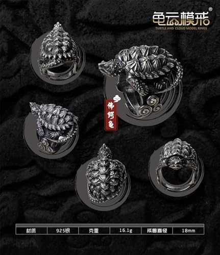 [EUHELOPA] 博物志 龟云 デザイン 925銀製 カメリング フリーサイズ 調整可能 爬虫類モチーフ シルバーアクセサリー (マタマタ)