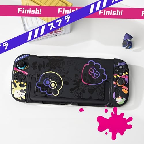 [YAYANA]スプラトゥーン3 Switch 2保護カバー收纳バッグ 分体式設計 着脱簡単 ドック対応 全面保護 半透明/黒 超耐衝撃 指紋・傷防止 ニンテンドースイッチ クリスマスプレゼント (Switch2,黒)