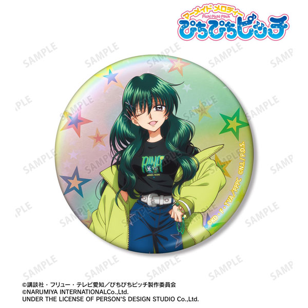 アニメ「ぴちぴちピッチ」 ANGEL BLUEコラボ 描き下ろし 洞院リナ 75mmオーロラ缶バッジ ver.B