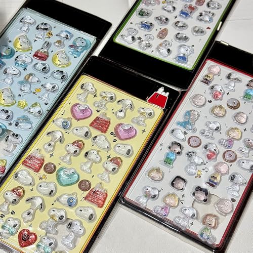 3Dシール スヌーピー 4枚セット 可愛い犬 ぷくぷく ぼんぼんドロップ 贈り物 手帳 携帯 DIY用 スマホケース 装飾用 3Dカートゥーン 立体ステッカー 浮き彫りクリスタル PVC 材質