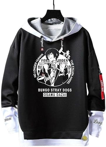 BNQ 文豪ストレイドッグス パーカー 人間失格 コスプレ衣装 運動パーカー 羅生門 太宰治 中原中也 中島敦 芥川竜之介 長袖 フード付き服 メンズ 春秋服 上着 日常服 誕生日 プレゼント (4,L 薄手)