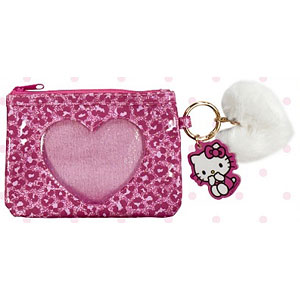 ハローキティ ハート窓付きポーチ(ギャルキティ) ヒョウ柄ピンク