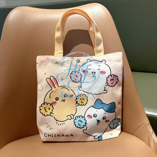 [HkoJncX] ちいかわ キャラクタートートバッグ うさぎ・ハチワレ デザイン ショルダー対応 エコバッグ 肩掛け・斜め掛け 収納しやすい 買い物用 通勤・通学 男女兼用 ギフト向け (イエロー)
