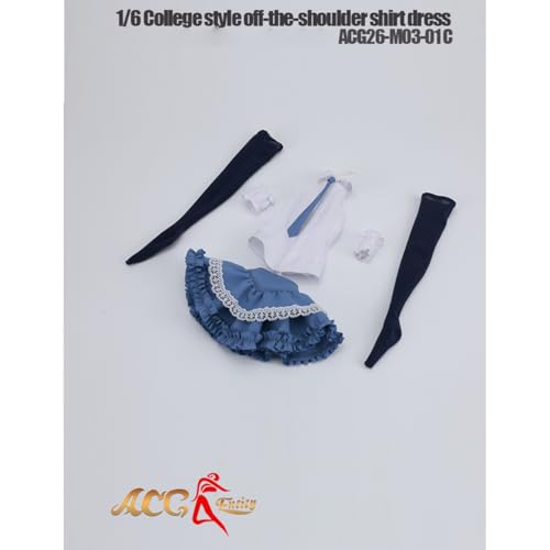 FunPlus JIAOUDOLL 1/6 スクール風 オフショルダー シャツ＆スカートセット ブルー ACG26C 女性 フィギュア用 服 洋服 セット