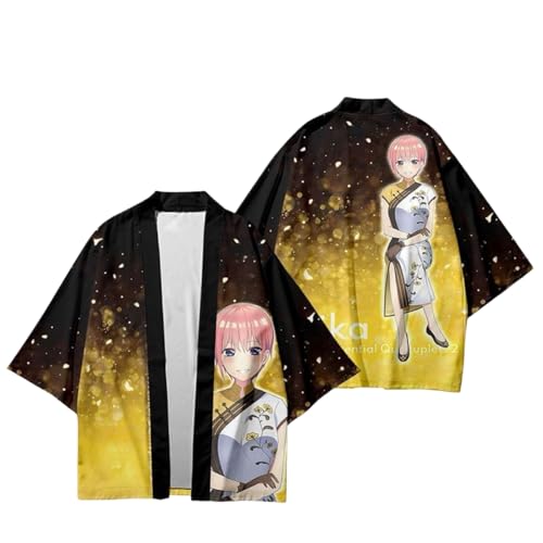 [Zokeny] 五等分の花嫁 羽織 Tシャツ 半袖 和服 中野四葉 中野五月 中野二乃 中野三玖 中野一花 コスプレ衣装 和装 痛い服 はおり 着物 和風 浴衣 パジャマ ジャケット 3Dプリント 可愛い T-Shirt 夏服 プレゼント (3,S)