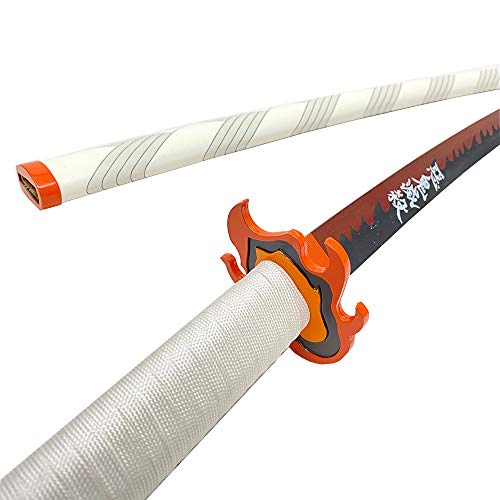 ASINKING 鬼滅の刃 煉獄杏寿郎 刀 金属製 合金 付属品 炎柱 煉獄 日輪刀 きめつのやいば れんごく きょうじゅろう にちりんとう 煉獄の刀 コスプレ かたな おもちゃ刀 丸形鞘 竹刃 鬼殺隊 木製 完成度高い 104cm 模造刀 模擬刀 剣 武器 (煉獄杏寿郎花纹鞘)