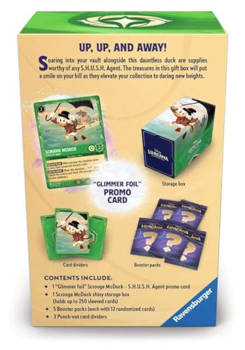 Ravensburger ディズニー ロルカナ TCG:スクルージ・マクダック ギフトボックス - グリマーフォイルプロモーションカード ブースターパック5個 収納ボックスと仕切り - トレーディングカードゲーム&ディズニーコレクティブル - 対象年齢8歳以上