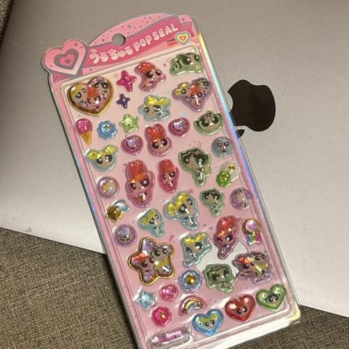 2枚セットうるちゅるポップシール パワーパフガールズ 可愛いシール 携帯電話飾り用 DIY用 手帳用 貼り付け可能 手芸用品大容量 スマホケース 手帳 diy 贈り物ごほうび (SX17)