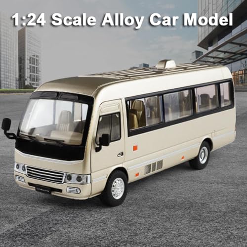 1/24スケール バスモデル、トヨタ・コースター対応、クリスマスや誕生日のプレゼントに最適なコーチ風合金ダイキャストモデル(20.5 × 6 × 8cm) (Gold)