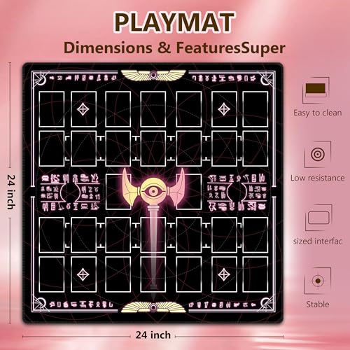 遊戯王デュエルディスクプレイマット – 24x24インチ、滑り止め、ダメージカウンター21個&収納バッグ付き」(ミレニアムロッド)