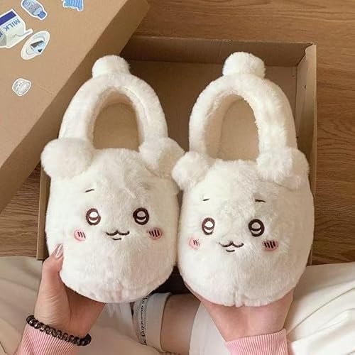 [SENDENG] ハチワレ うさぎ スリッパ メンズ レディース かわいい もこもこ ルームシューズ ファー あったか 滑り止め 軽量 春用 秋用 冬用 ふわふわ 柔らかい 通学 かわいい 室内履き 毛絨 保温 防滑 可愛い ベランダ (25/25.5cm,ちいかわ)