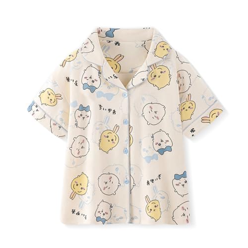 ちいかわ パジャマ 半袖 半ズボン ハチフレ うさぎ 上下セット レディース 人気アニメ 柔らかい 涼しい 快適 周辺 ルームウェア 居住服 部屋着 寝間着 速乾性 通気性 可愛い 春夏秋服 誕生日 贈り物 ギフト プレゼント (L)