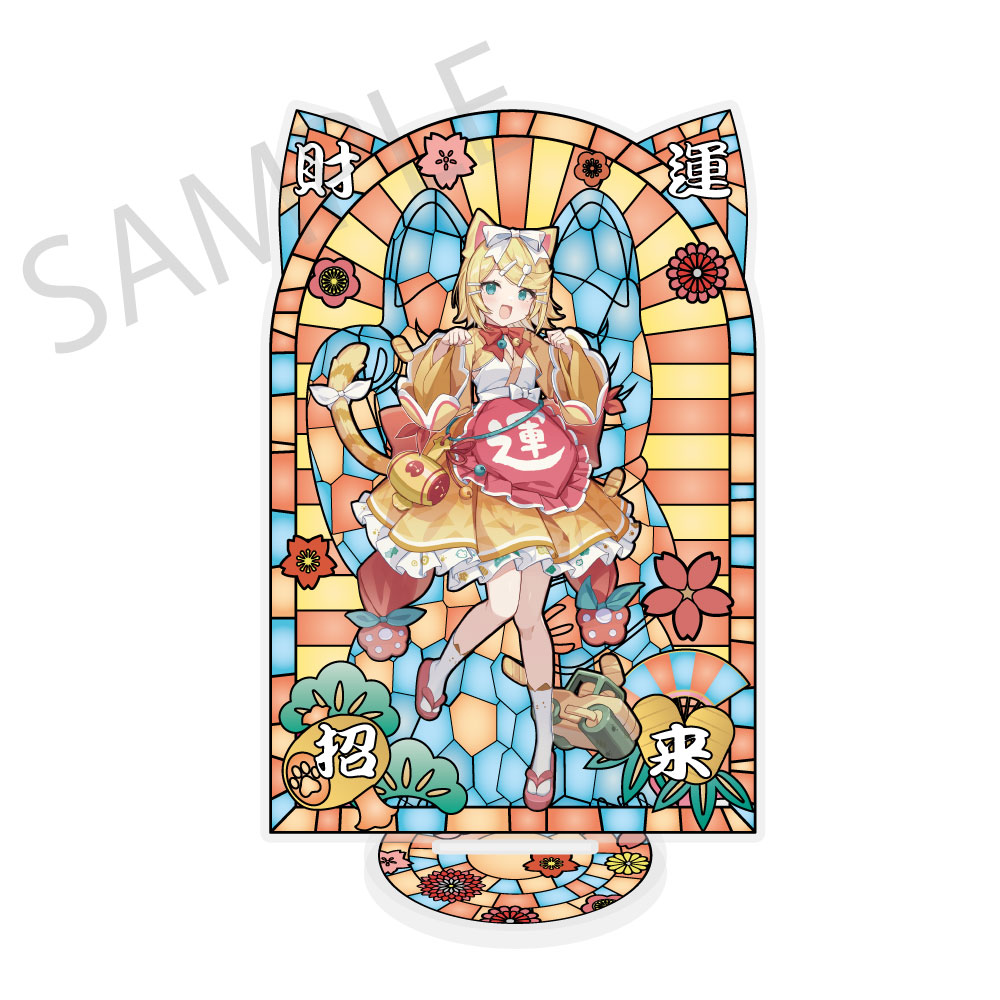 初音ミク×招き猫×真夏の熊谷_ステンドグラス風素材加工 アクリルスタンド 鏡音リン Art by イコモチ