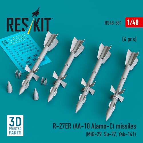 レスキット 1/48 R-27ER (AA-10 アラモ-C) セミアクティブ・レーダー誘導ミサイル (4個入) プラモデル用パーツ RSK48-0581 (飛行機)