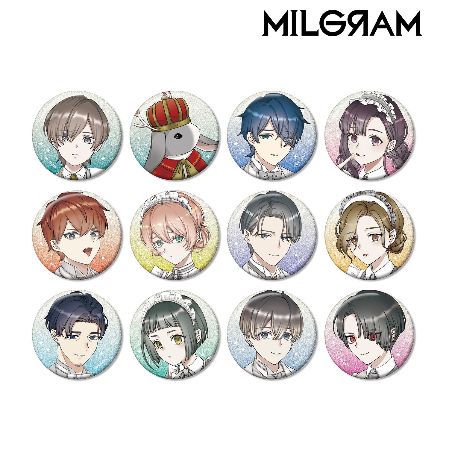 MILGRAM -ミルグラム-_描き下ろし 6th Anniversary ver. トレーディンググリッター缶バッジ(単位/コンプリートBOX/12パック入り)