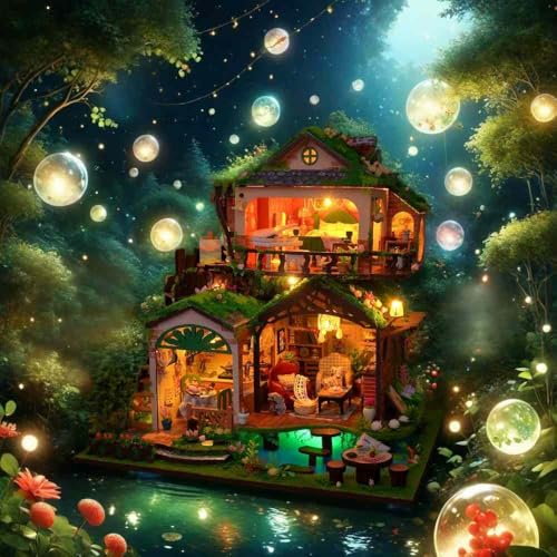 sofiey ドールハウス 手作りキットセット ミニチュア ミニ家具工芸品キット説明書付き (森の彼方+オルゴール)