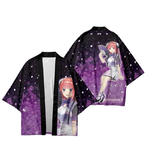 [Zokeny] 五等分の花嫁 羽織 Tシャツ 半袖 和服 中野四葉 中野五月 中野二乃 中野三玖 中野一花 コスプレ衣装 和装 痛い服 はおり 着物 和風 浴衣 パジャマ ジャケット 3Dプリント 可愛い T-Shirt 夏服 プレゼント (1,XL)
