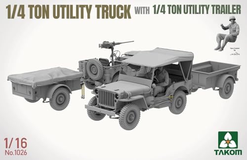 タコム 1/16 アメリカ陸軍 1/4トン ユーティリティトラック・1/4トン ユーティリティトレーラー プラモデル TKO1026 (軍用車両)