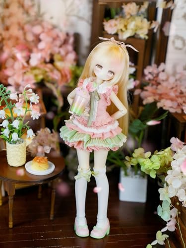 四季の喫茶物語 BJDブラインドドール シリーズ 高約19cm PVC&ABS素材 1/8 BJDスペシャルボディ 女の子のギフト 関節可動フィギュア 塗装済み プレゼントハンドモデルの装飾品(Gold)