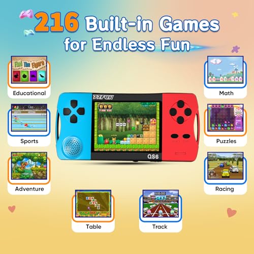 ポータブル 携帯ゲーム機 子供用 | 216種レトロゲーム内蔵 | WiFi不要 知育玩具 | 3.5インチ画面 充電式 | 誕生日 クリスマス プレゼント【6-12歳向け】日本語取扱説明書に対応しました--青 + 赤