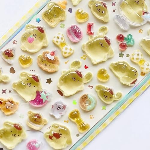 2枚3dシール 可愛いシールポムポムプリン サンリオキャラクターズ グッズ ミニ 携帯電話飾り用 DIY用 手帳用 貼り付け可能 手芸用品大容量 スマホケース 手帳 diy 贈り物ごほうび (S1)