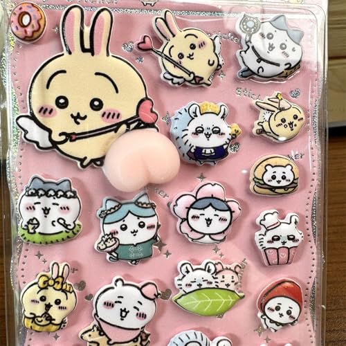 [HESHI] ハチワレ うさぎ 対応ちいかわ 3Dシール 立体シール アニメ周辺 4枚セット DIY 工芸品 子供 立体 貼り付け可能 手帳用 日記帳用 携帯電話飾り用 カップ飾り用 贈り物 萌え 友達へ 子供へ プレゼント