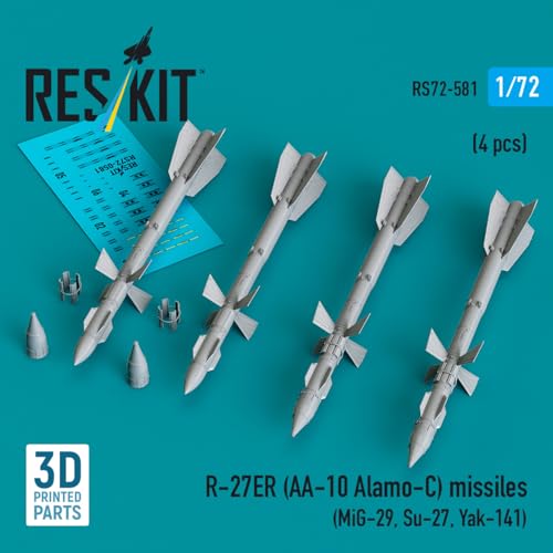 レスキット 1/72 R-27ER (AA-10 アラモ-C) セミアクティブ・レーダー誘導ミサイル (4個入) プラモデル用パーツ RSK72-0581 (飛行機)