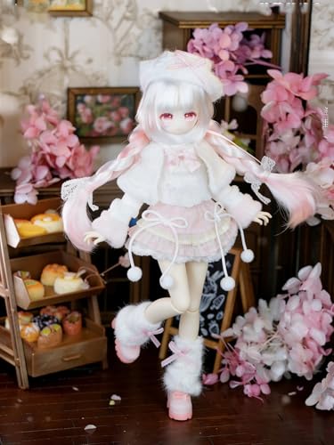 四季の喫茶物語 BJDブラインドドール シリーズ 高約19cm PVC&ABS素材 1/8 BJDスペシャルボディ 女の子のギフト 関節可動フィギュア 塗装済み プレゼントハンドモデルの装飾品(White)