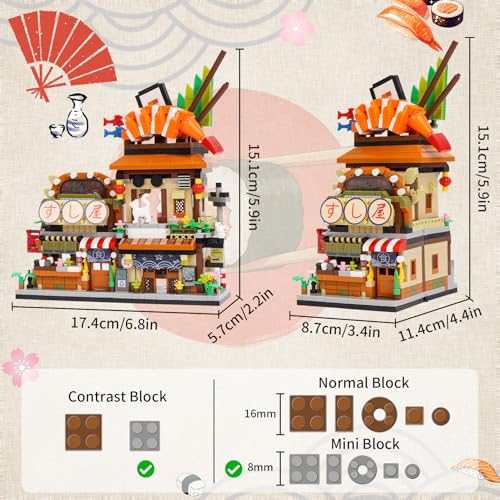 LULUFUN マイクロブロック 街づくり 居酒屋 ラーメン お寿司 やきとり おもちゃ ビジネス街 お店 ハウス 組立 玩具 インテリア 大人 プレゼント 暇つぶし ギフト 誕生日 贈り物 (お寿司)