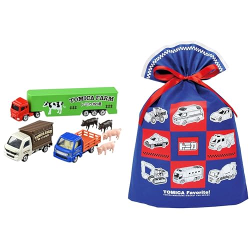 タカラトミー トミカ ギフト ようこそ! トミカ牧場 トラックセット ミニカー おもちゃ 3歳以上 + インディゴ タカラトミー トミカ ラッピング袋 L ブルー TA653