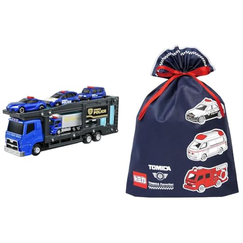 タカラトミー トミカ トミカポリス出動! ポリスキャリアカーセット ミニカー おもちゃ 3歳以上 + インディゴ タカラトミー トミカ ラッピング袋 LL ネイビー TA654