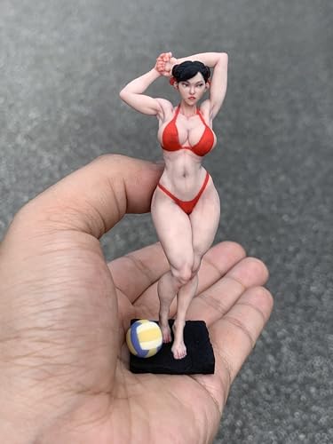 TSUKIMUNN 1/18スケール フィギュア レジン製 ビーチバレー 赤ビキニ 黒髪 ミニチュア 塗装済み完成品 高さ9cm ディスプレイ用